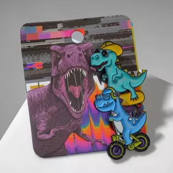 Набор значков (2 шт.) «Динозаврики», цветной в чёрном металле