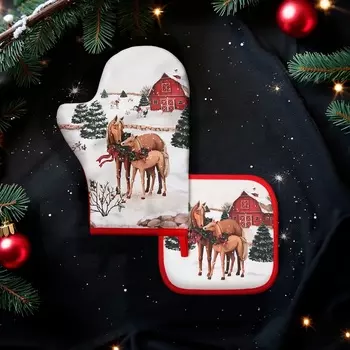 Набор кухонный Этель Нorse family, варежка 2028 см, прихватка 1919 см, 100%хлопок