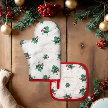 Набор кухонный Этель Сhristmas melody, варежка 2028 см, прихватка 1919 см, 100%хлопок