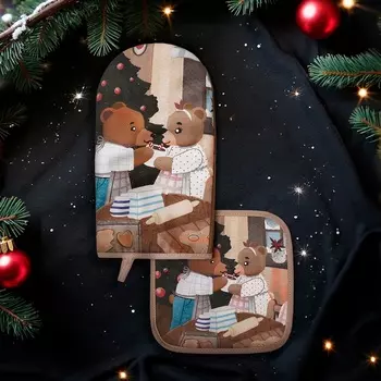 Набор кухонный Этель Вears варежка 15х28 см, прихватка 19х19 см, 100%хл