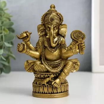 Нэцкэ фигурка «Ганеша на лотосе с зеркалом», под бронзу, 9.5512.5 см