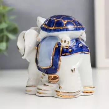 Нэцкэ керамика "Слон с черепахой" голубой h=9,5х10 см