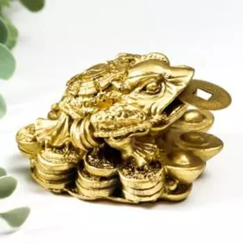 Нэцкэ фигурка «Денежная жаба инь-ян со слитками золота», полистоун, под бронзу, 4.86.58.5 см