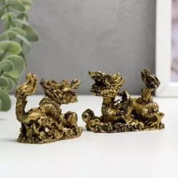 Нэцке полистоун бронза "Китайский дракон" набор 2 шт 4,7х6х3 см