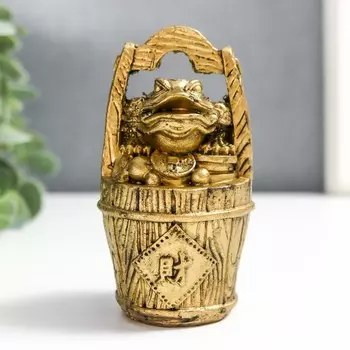 Нэцке полистоун под бронзу "Денежная жаба на ведёрке с золотом" 9,5х4х5 см