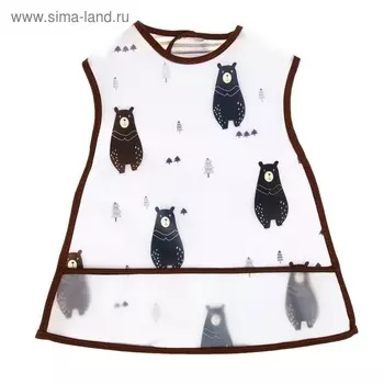 Нагрудник-фартук для кормления «Медвежата» непромокаемый на липучке, с карманом