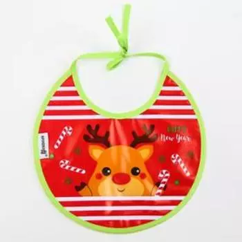 Нагрудник Крошка Я «Олененок» непромокаемый на завязках, ПВХ, новогодняя подарочная упаковка