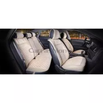 Накидки Barcelona Plus, 3D, экокожа-велюр, набор на весь салон, бежевый