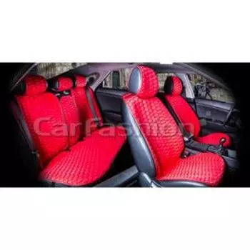 Накидки Carbon Plus, полиэстер - экокожа, набор на весь салон, красный