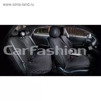 Накидки Crown, экокожа - жаккард, набор на весь салон, черный/серый