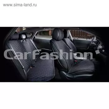 Накидки Crown, экокожа - жаккард, набор на весь салон, черный/синий