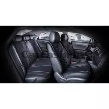 Накидки Element Plus, экокожа - текстиль, набор на весь салон, черный/синий