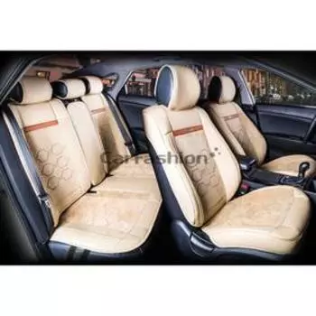 Накидки Evolution Plus, экокожа - премиум велюр, набор на весь салон, бежевый/коричневый