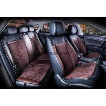 Накидки Evolution Plus, экокожа - премиум велюр, набор на весь салон, кофе/черный/кофе