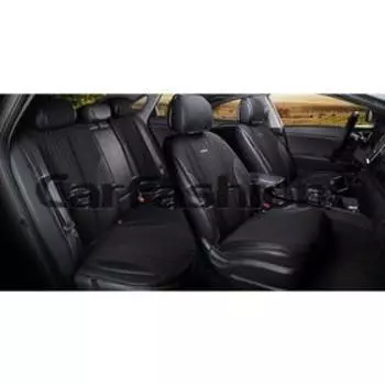 Накидки Grand Plus, твид - экокожа, набор на весь салон, черный