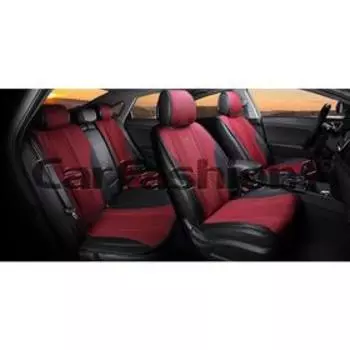 Накидки Grand Plus, твид - экокожа, набор на весь салон, черный/красный