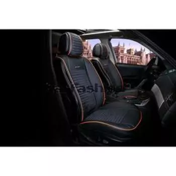 Накидки Madrid, экокожа-велюр, на передние сиденья, черный/черный/оранжевый/оранжевый