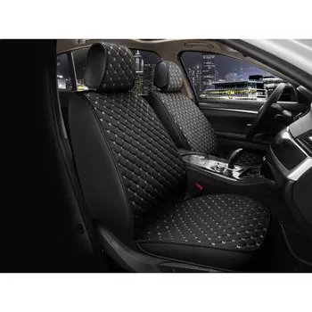 Накидки на передние сиденья CarFashion CUBE FRONT, экокожа, твид, черный/серый, 2 шт