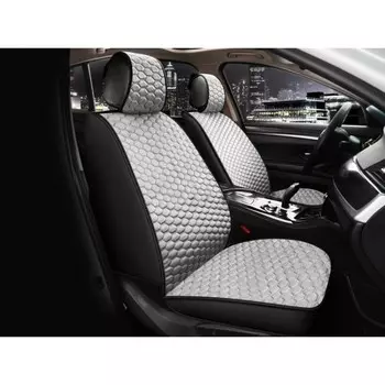 Накидки на передние сиденья CarFashion SOTA FRONT, экокожа, велюр, серый/черный