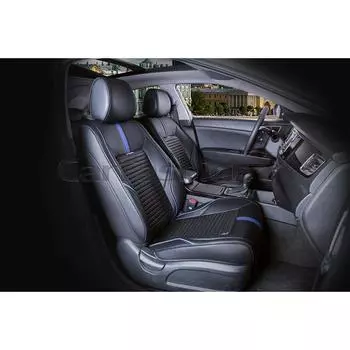 Накидки SECTOR LEATHER, экокожа, на передние сиденья, синий/черный/черный