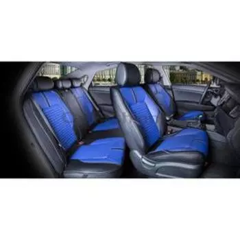 Накидки SECTOR LEATHER PLUS, экокожа, на весь салон, черный/синий/черный