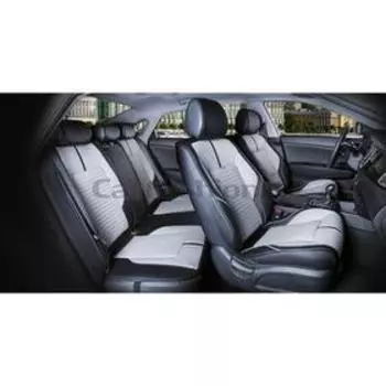 Накидки SECTOR LEATHER PLUS, экокожа, на весь салон, черный/св.серый/черный