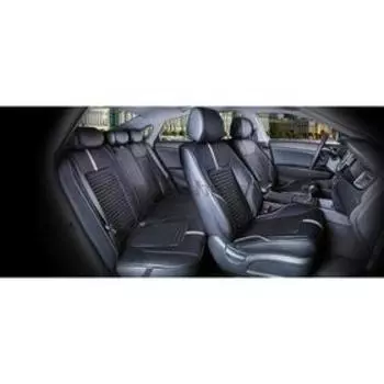 Накидки SECTOR LEATHER PLUS, экокожа, на весь салон, св,серый/черный/черный