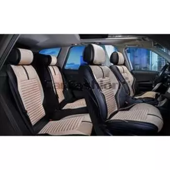 Накидки Sector Plus, 3D, твид - экокожа, набор на весь салон, черный/бежевый/черный