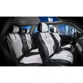 Накидки Sector Plus, 3D, твид - экокожа, набор на весь салон, черный/светло серый/черный