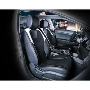 Накидки SPACE, экокожа-велюр, на передние сиденья, черный/черный/белый