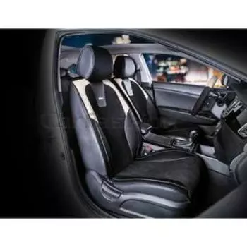 Накидки SPACE, экокожа-велюр, на передние сиденья, черный/черный/бежевый