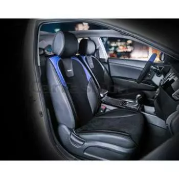 Накидки SPACE, экокожа-велюр, на передние сиденья, черный/черный/синий