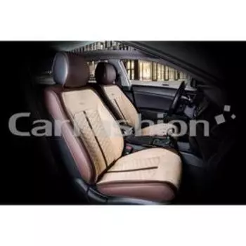 Накидки Stalker, 3D, искусст. замша - экокожа, набор 2 шт, бежевый/кофе/бежевый