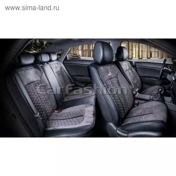 Накидки Stalker Plus, 3D, искусст. замша - экокожа, на весь салон, темно-серый/черный