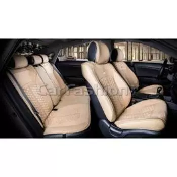 Накидки Stalker Plus, 3D, искусст. замша - экокожа, набор на весь салон, бежевый