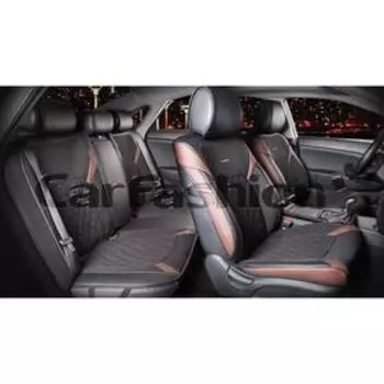 Накидки Sting Plus, 3D, твид- экокожа, набор на весь салон, кофе/черный