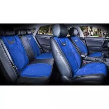 Накидки Torino Plus, капрон - экокожа, набор на весь салон, синий/черный/синий