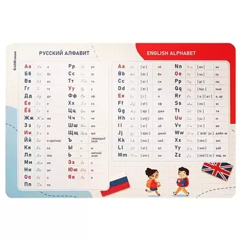 Накладка на стол пластиковая А3 (297 х 420 мм), ErichKrause "Русский и английский алфавит", обучающая