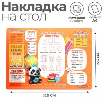 Накладка на стол пластиковая А4 (339 х 224 мм) 500 мкм, Обучающая, КН-4 "Развивашка"