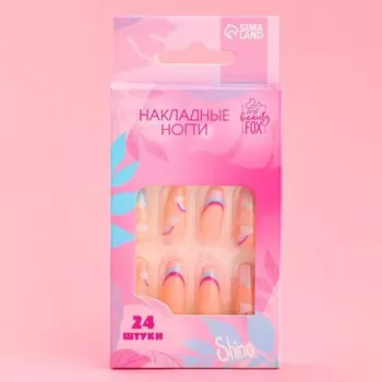 Накладные ногти «Летний Vibe», 24 шт, клеевые пластины, форма балерина, цвет глянцевый розовый/бежевый/голубой