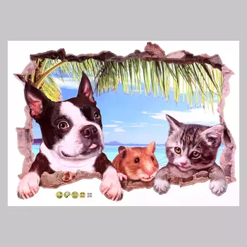 Интерьерная наклейка 3Д TAKE IT EASY «Домашние питомцы из стены», 7050 см