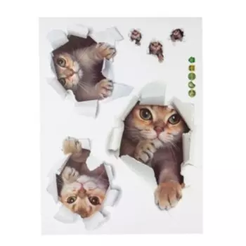 Наклейка интерьерная 3D на стену "Три кошки", 6045 см, детская, влагостойкая, ПВХ