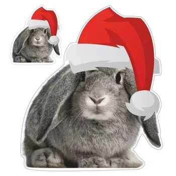 Наклейка автомобильная "Кролик в новогодней шапке", 150 х 150 мм, вид 5