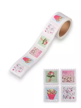 Наклейка бумага «Марки. Цветочки», 33 см, 200 шт. в рулоне