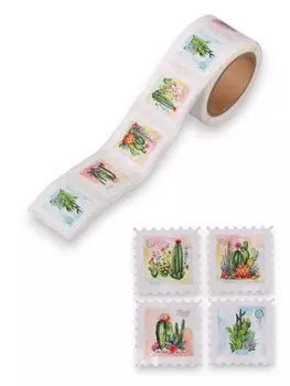 Наклейка бумага «Марки. Кактусы», 33 см, 200 шт. в рулоне