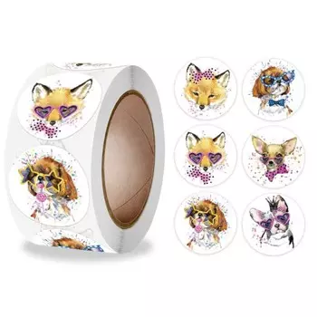 Наклейка бумага «Зверята в очках», d=2.5 см, 500 шт. в рулоне, 36.56.5 см