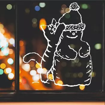 Декоративная наклейка для окон «Кот и снеговик», 4555 см