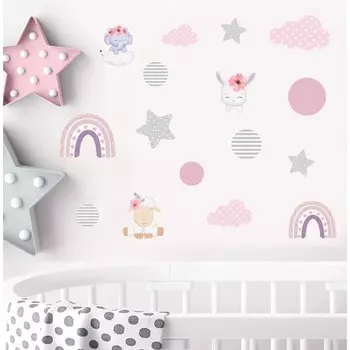 Наклейка интерьерная цветная «Милые зверушки и радуга», 3060 см