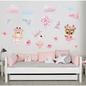 Наклейка интерьерная цветная "Зверушки-балерины" 50х70 см