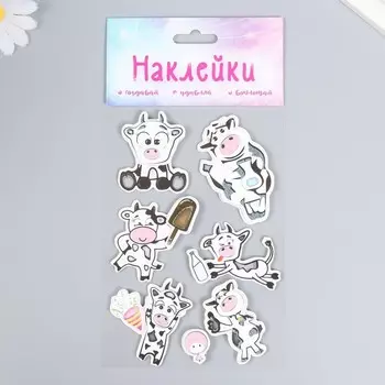 Наклейка картон 2 слоя "Смешные коровки" 17х12 см